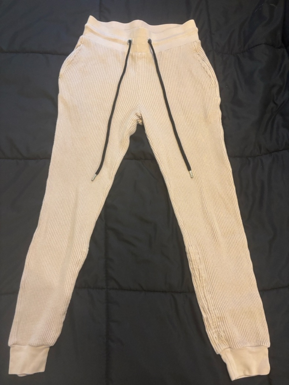 Women’s Cream Waffle Knit Jogger Pants with Drawstring
